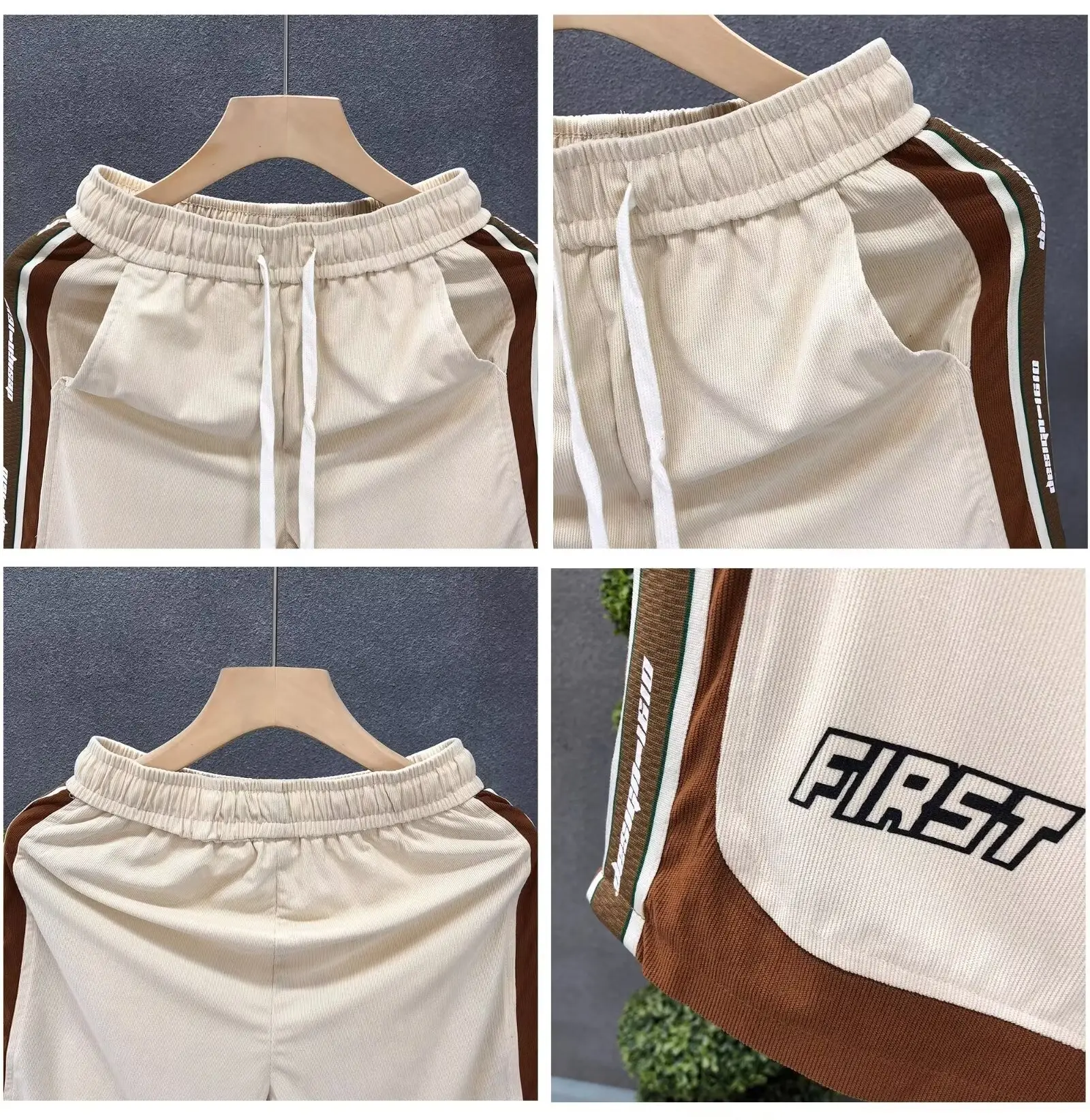 Men's American Shorts Beige Brown Drawstring Casual Shorts — feature 4