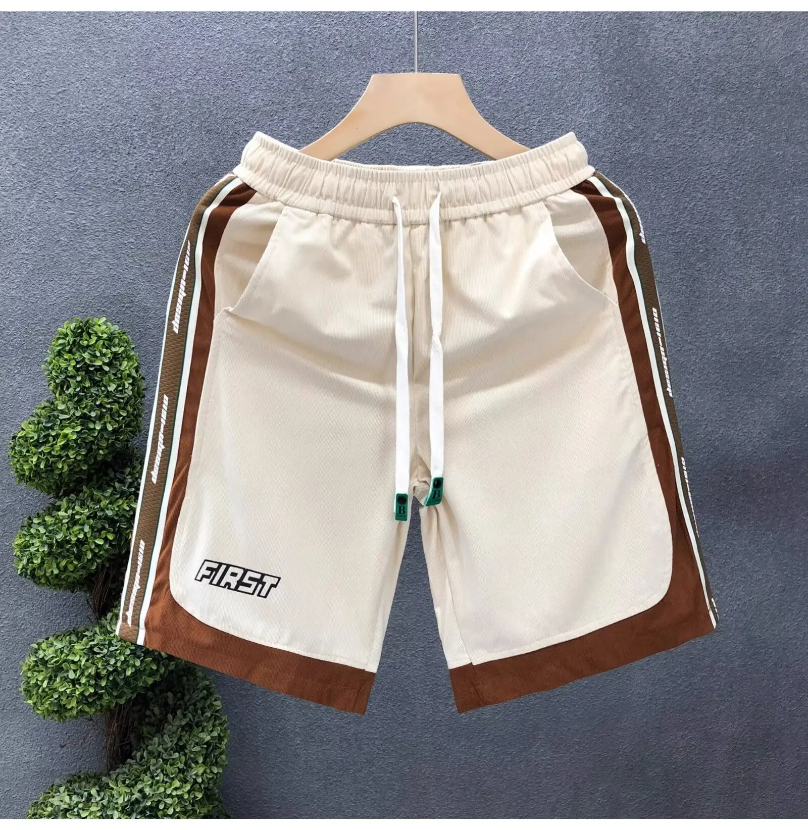 Men's American Shorts Beige Brown Drawstring Casual Shorts — feature 6