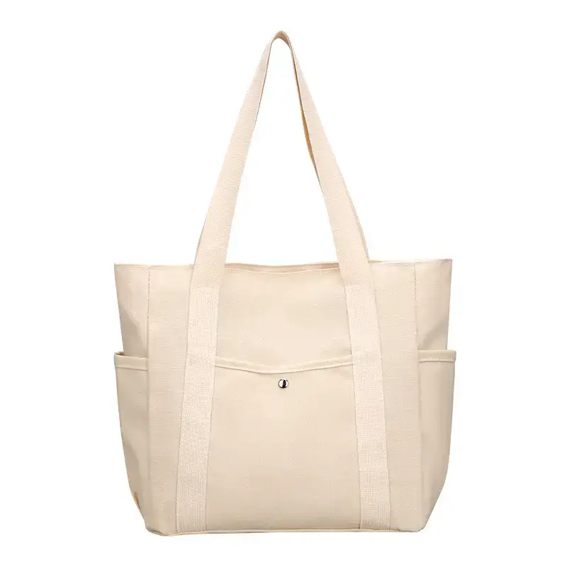 Canvas Shoulder Bag Black Cream Work Tote - Image 2