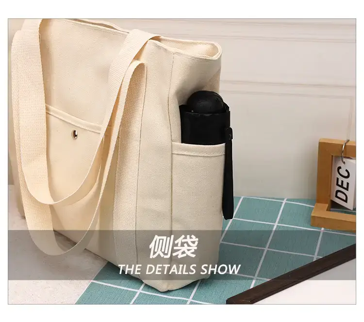 Canvas Shoulder Bag Black Cream Work Tote — feature 10