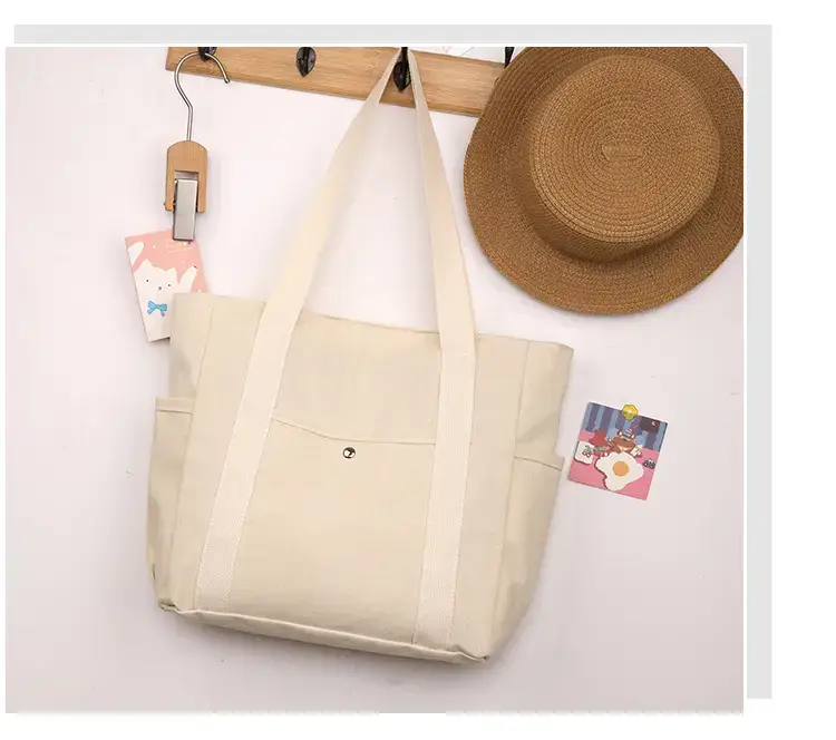 Canvas Shoulder Bag Black Cream Work Tote — feature 15