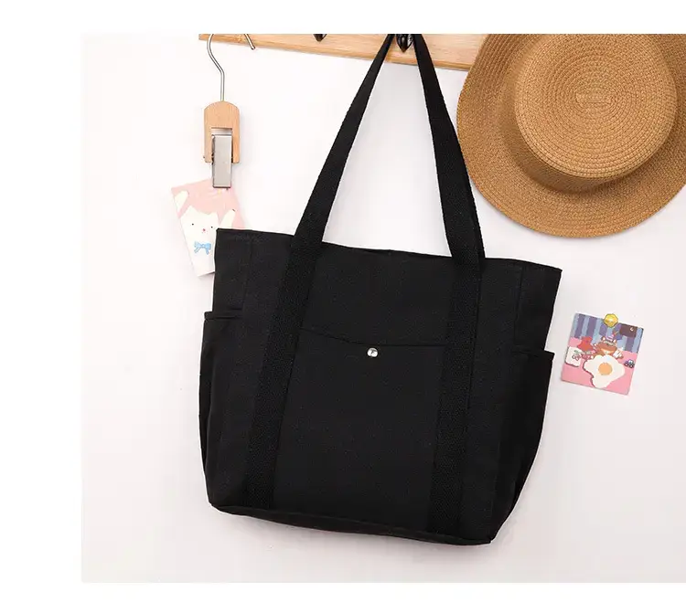 Canvas Shoulder Bag Black Cream Work Tote — feature 18