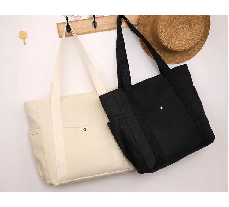 Canvas Shoulder Bag Black Cream Work Tote — feature 20