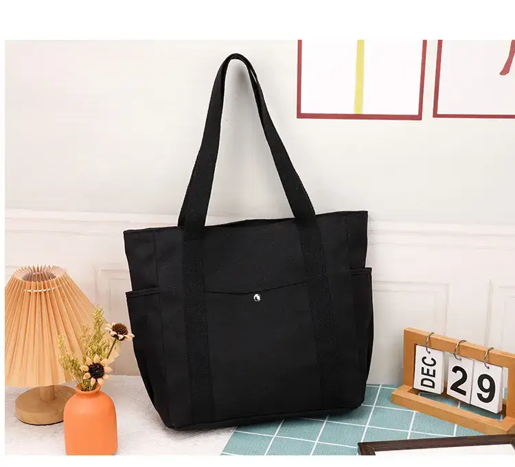 Canvas Shoulder Bag Black Cream Work Tote — feature 22