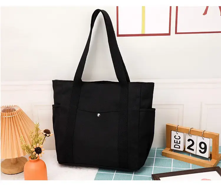 Canvas Shoulder Bag Black Cream Work Tote — feature 23