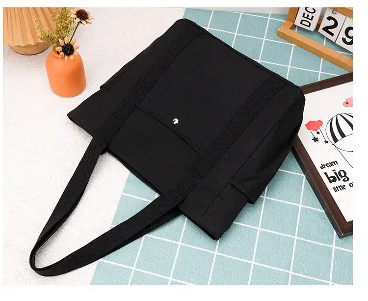 Canvas Shoulder Bag Black Cream Work Tote — feature 26