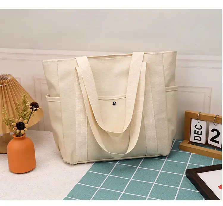 Canvas Shoulder Bag Black Cream Work Tote — feature 28
