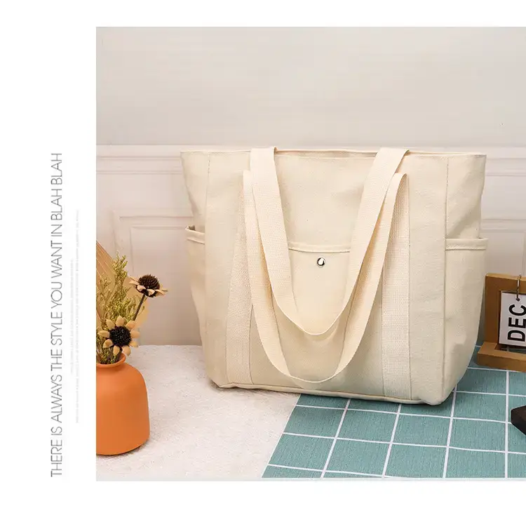 Canvas Shoulder Bag Black Cream Work Tote — feature 29