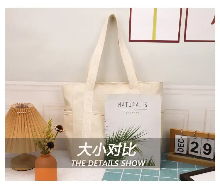Canvas Shoulder Bag Black Cream Work Tote — feature 7