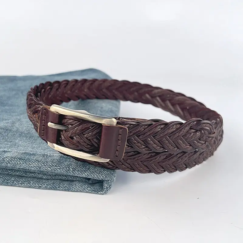 Women's Black Woven Belt with Gold Buckle - Image 8