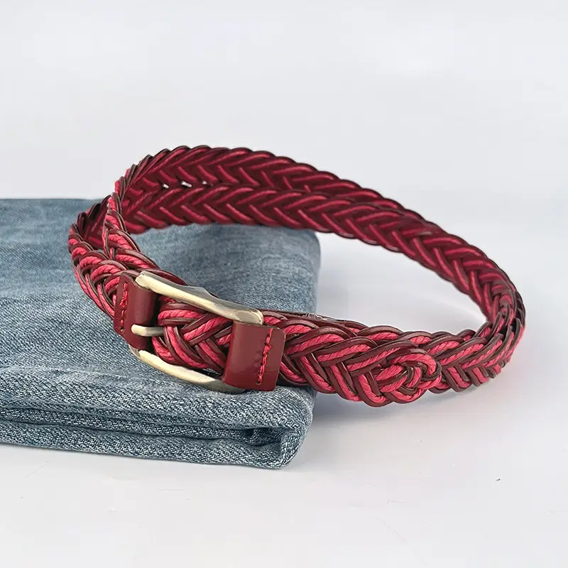 Women's Black Woven Belt with Gold Buckle - Image 9