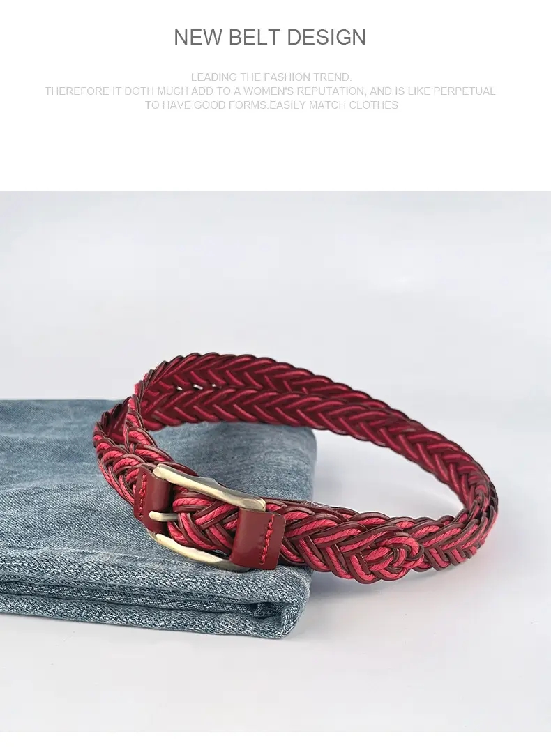 Women's Black Woven Belt with Gold Buckle — feature 10