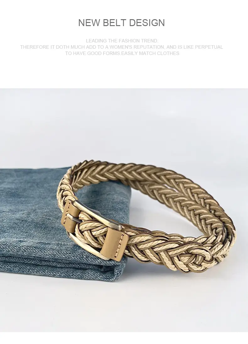 Women's Black Woven Belt with Gold Buckle — feature 11