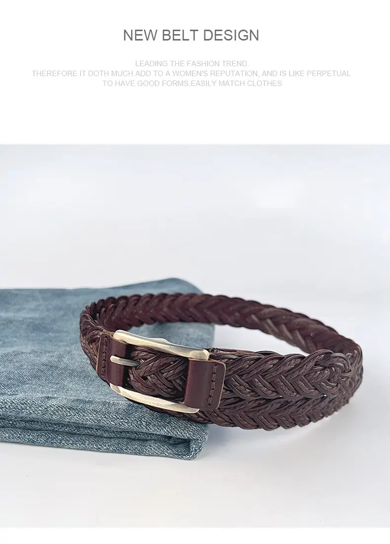 Women's Black Woven Belt with Gold Buckle — feature 12