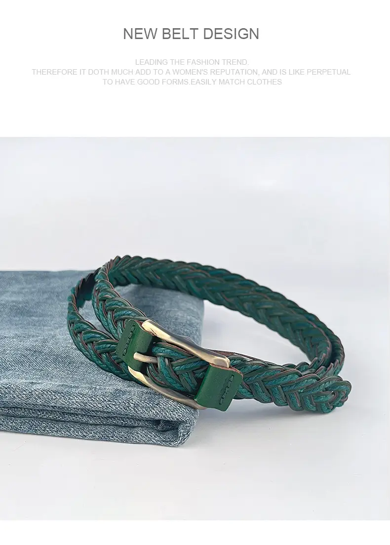 Women's Black Woven Belt with Gold Buckle — feature 13