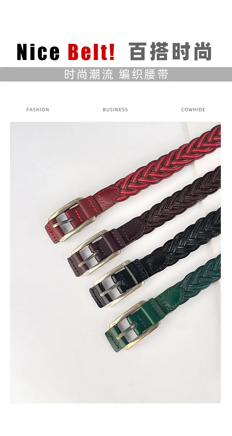 Women's Black Woven Belt with Gold Buckle — feature 3