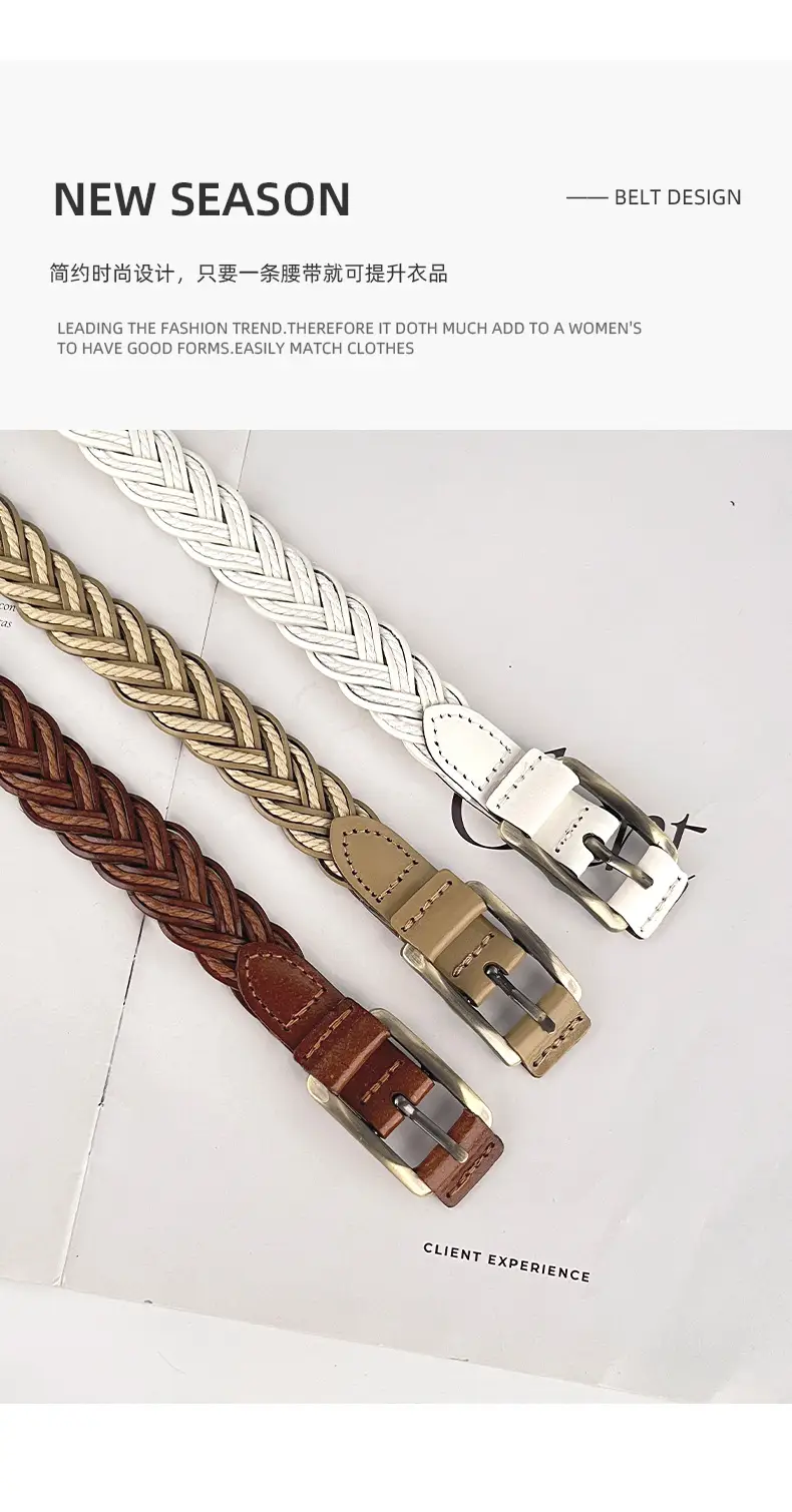 Women's Black Woven Belt with Gold Buckle — feature 4