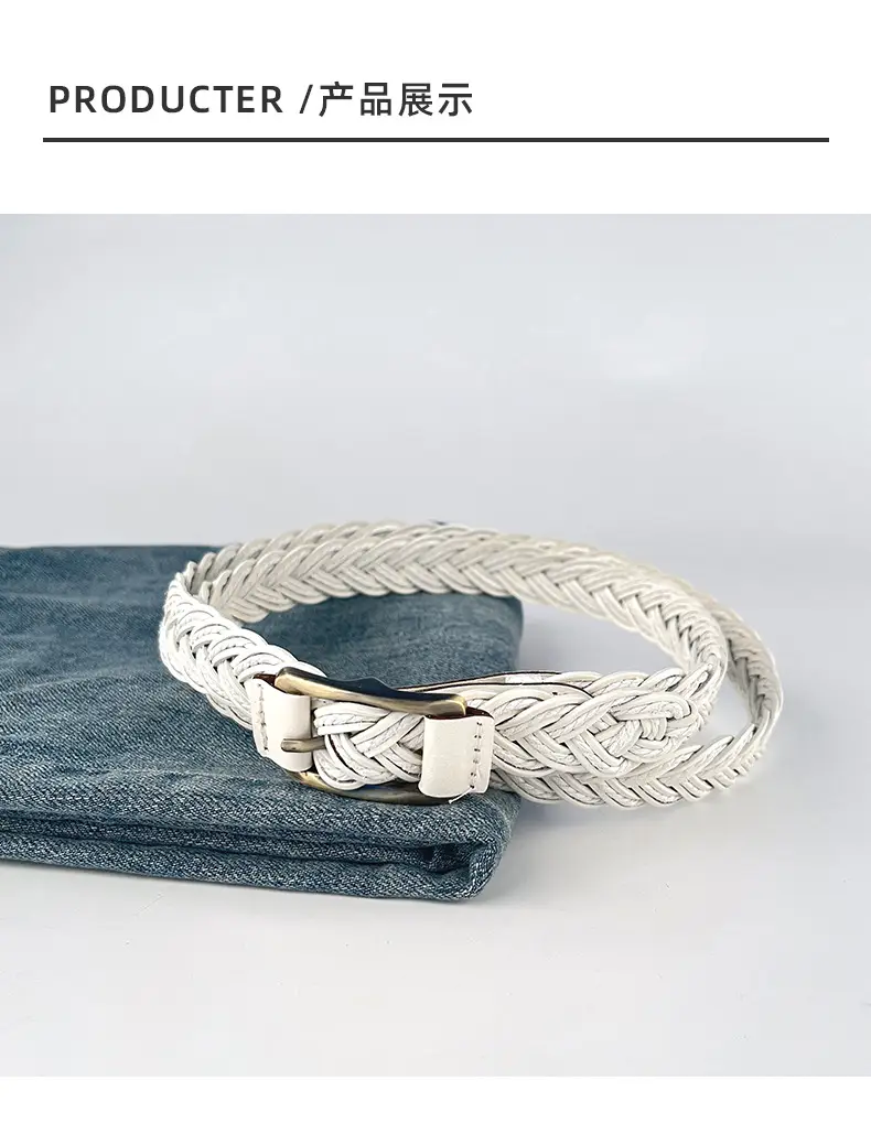 Women's Black Woven Belt with Gold Buckle — feature 9