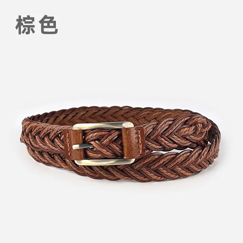 Women's Black Woven Belt with Gold Buckle - Image 2