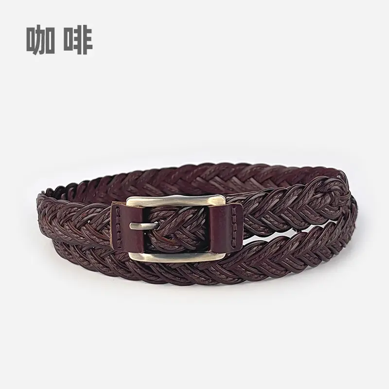 Women's Black Woven Belt with Gold Buckle - Image 4
