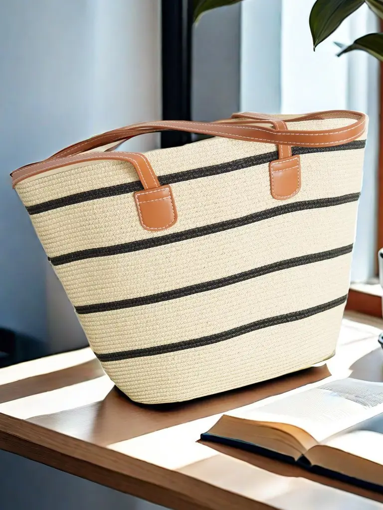 French Style Straw Handbag Large Capacity Beige - Image 25
