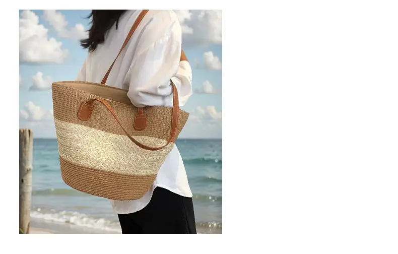 French Style Straw Handbag Large Capacity Beige — feature 13