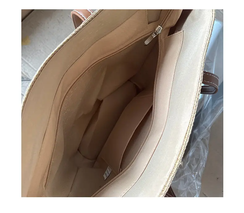 French Style Straw Handbag Large Capacity Beige — feature 15
