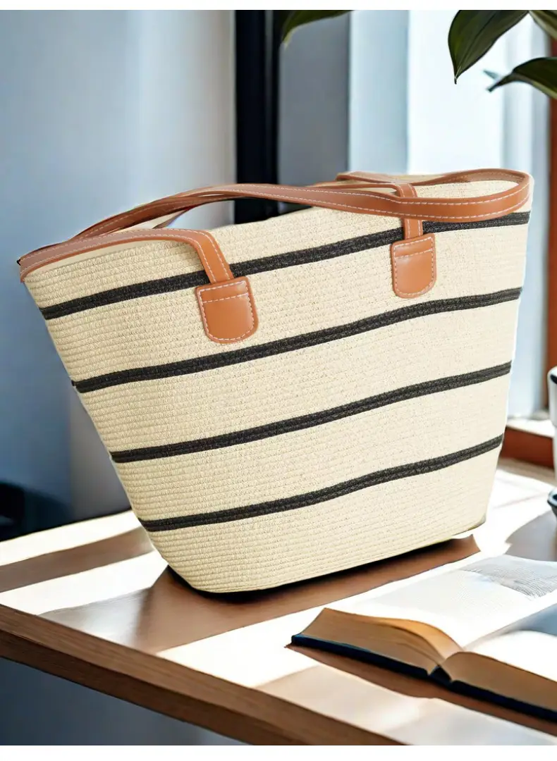 French Style Straw Handbag Large Capacity Beige — feature 7