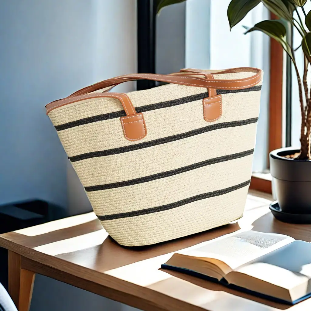 French Style Straw Handbag Large Capacity Beige - Image 6