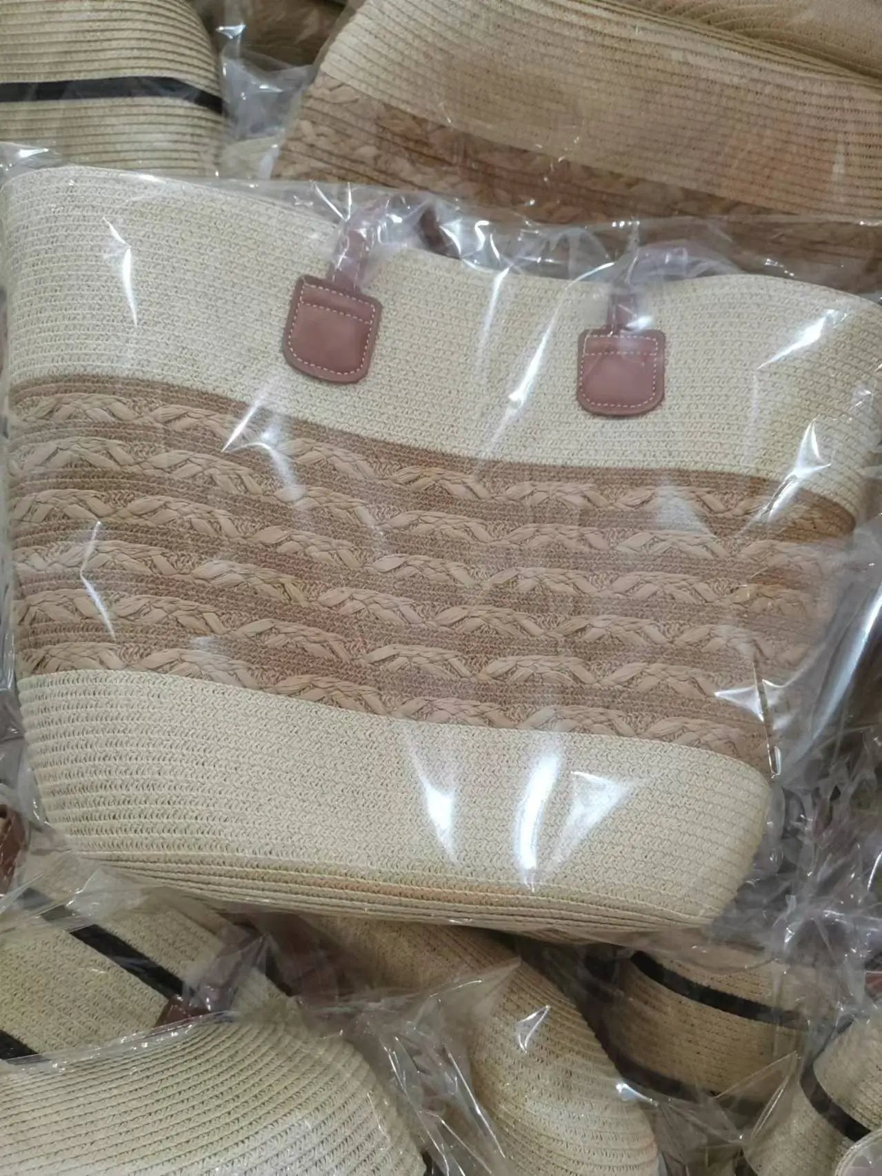 French Style Straw Handbag Large Capacity Beige - Image 9
