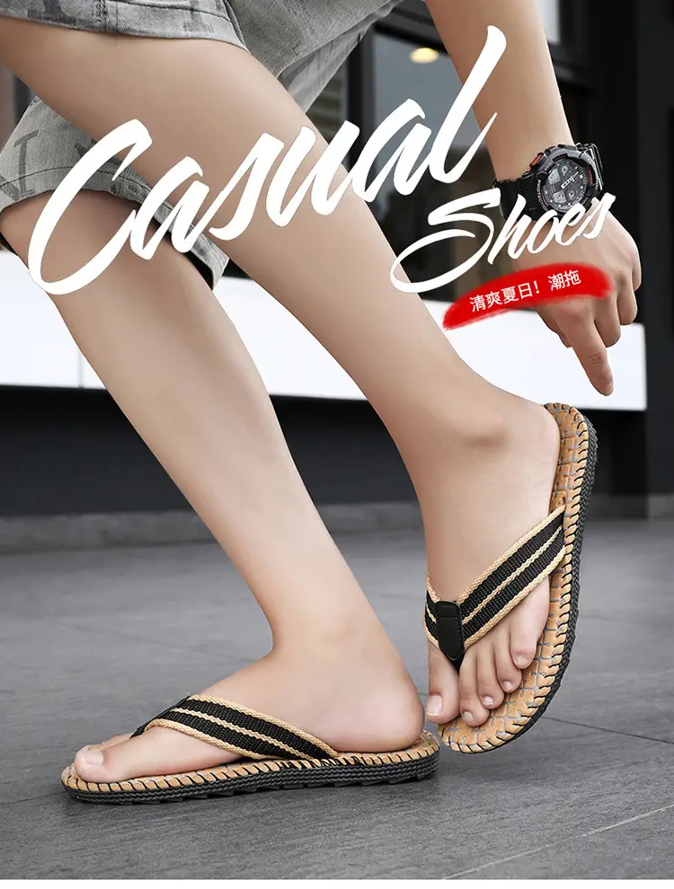Daifa Woven Flip-Flops Men's Ins Trendy 2024 New Arrival Summer Wear-Resistant Beach Sandals and Slippers Non-Slip Flip-Flops — feature 1