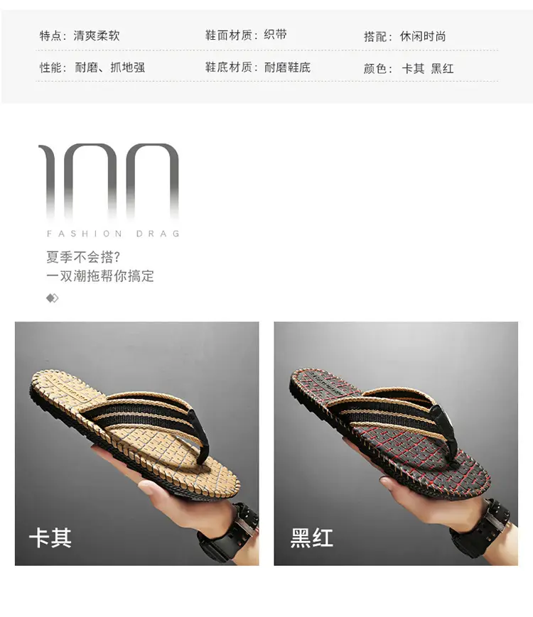 Daifa Woven Flip-Flops Men's Ins Trendy 2024 New Arrival Summer Wear-Resistant Beach Sandals and Slippers Non-Slip Flip-Flops — feature 4