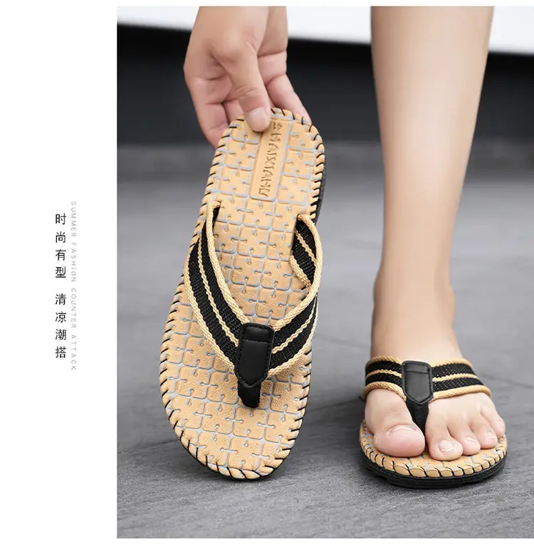 Daifa Woven Flip-Flops Men's Ins Trendy 2024 New Arrival Summer Wear-Resistant Beach Sandals and Slippers Non-Slip Flip-Flops — feature 9