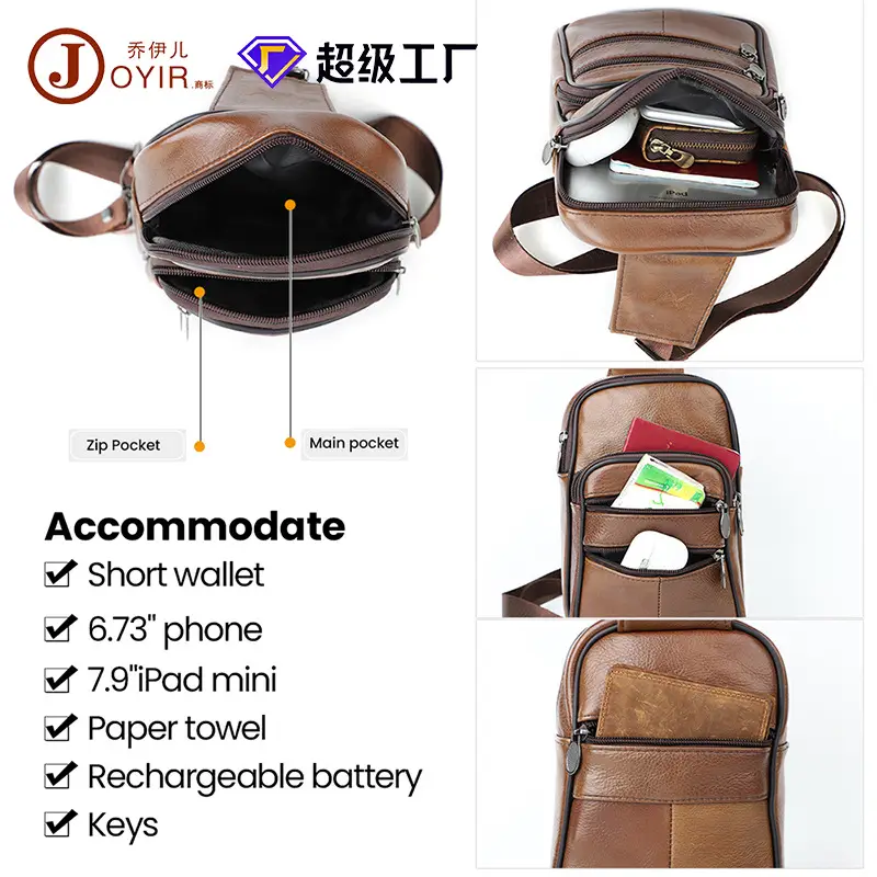 Men's Genuine Leather Chest Bag with 7.9" Mini Phone & Battery - Image 10