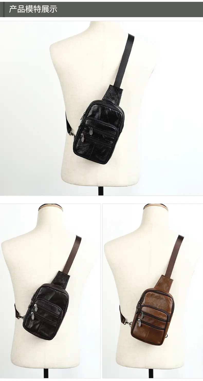 Men's Genuine Leather Chest Bag with 7.9" Mini Phone & Battery — feature 10