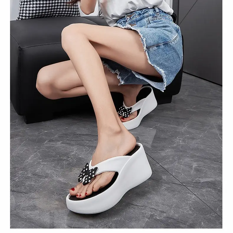New EVA Thick Bottom Bow Clip Foot Sandals Beach Shoes Women's Summer Fashion Beach Sandals High Heel Flip Flops - Image 4