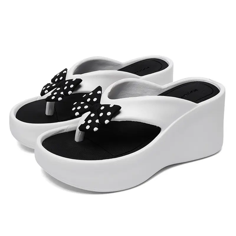 New EVA Thick Bottom Bow Clip Foot Sandals Beach Shoes Women's Summer Fashion Beach Sandals High Heel Flip Flops - Image 7