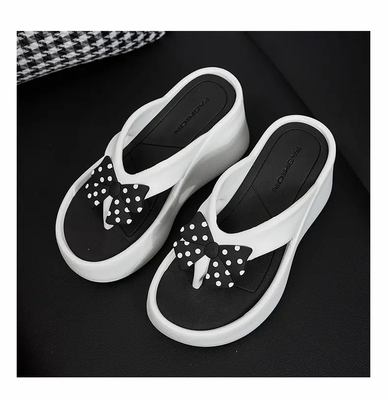 New EVA Thick Bottom Bow Clip Foot Sandals Beach Shoes Women's Summer Fashion Beach Sandals High Heel Flip Flops — feature 10