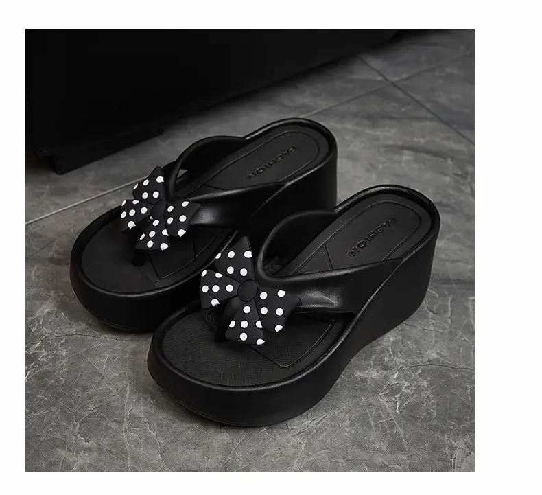 New EVA Thick Bottom Bow Clip Foot Sandals Beach Shoes Women's Summer Fashion Beach Sandals High Heel Flip Flops — feature 12