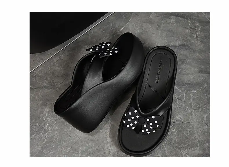 New EVA Thick Bottom Bow Clip Foot Sandals Beach Shoes Women's Summer Fashion Beach Sandals High Heel Flip Flops — feature 13