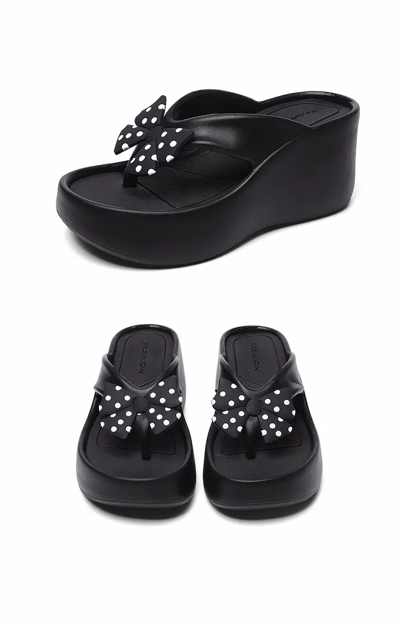 New EVA Thick Bottom Bow Clip Foot Sandals Beach Shoes Women's Summer Fashion Beach Sandals High Heel Flip Flops — feature 18