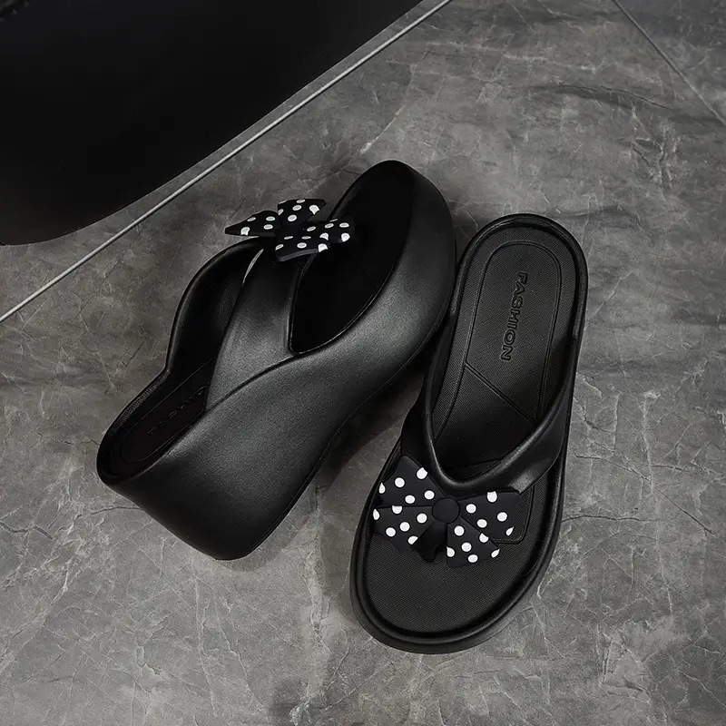 New EVA Thick Bottom Bow Clip Foot Sandals Beach Shoes Women's Summer Fashion Beach Sandals High Heel Flip Flops — feature 20