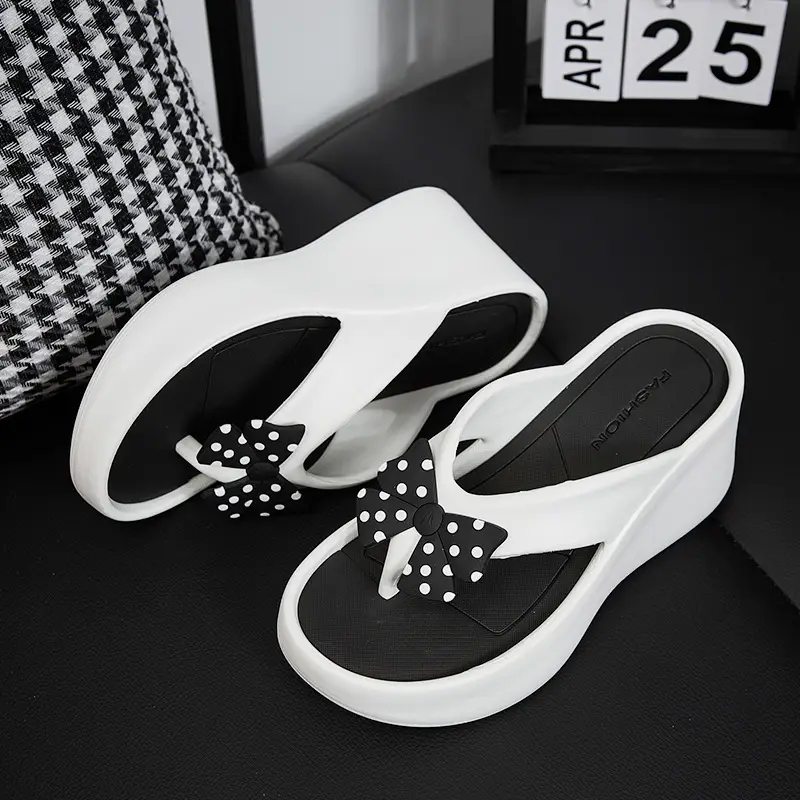New EVA Thick Bottom Bow Clip Foot Sandals Beach Shoes Women's Summer Fashion Beach Sandals High Heel Flip Flops — feature 21