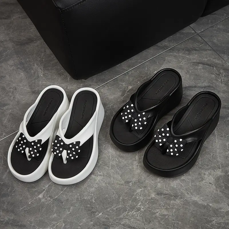 New EVA Thick Bottom Bow Clip Foot Sandals Beach Shoes Women's Summer Fashion Beach Sandals High Heel Flip Flops — feature 22