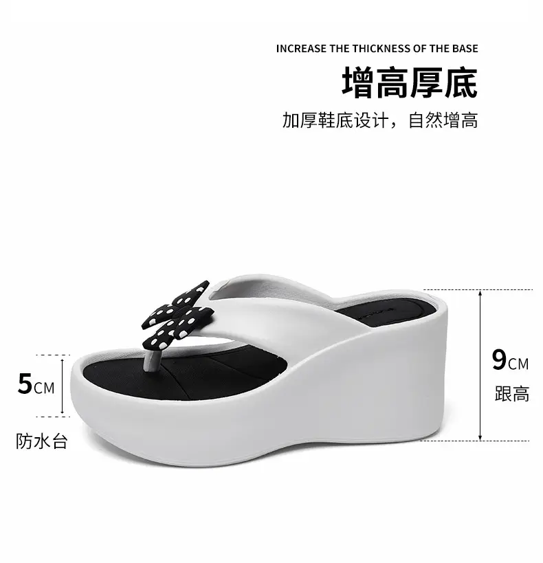 New EVA Thick Bottom Bow Clip Foot Sandals Beach Shoes Women's Summer Fashion Beach Sandals High Heel Flip Flops — feature 24