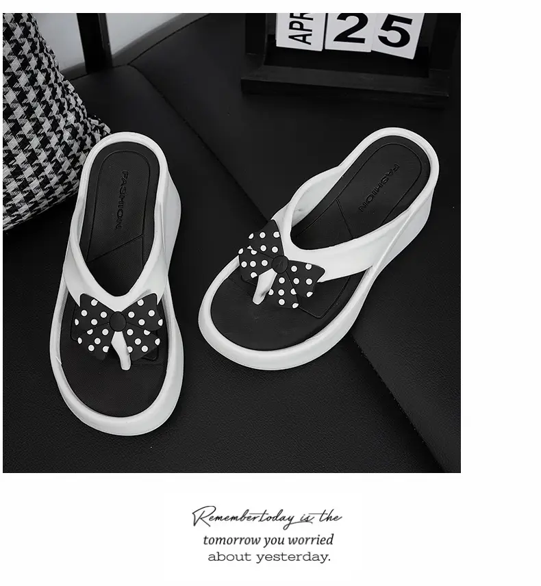 New EVA Thick Bottom Bow Clip Foot Sandals Beach Shoes Women's Summer Fashion Beach Sandals High Heel Flip Flops — feature 8