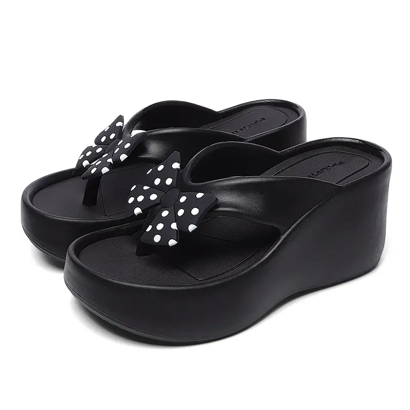 New EVA Thick Bottom Bow Clip Foot Sandals Beach Shoes Women's Summer Fashion Beach Sandals High Heel Flip Flops - Image 2
