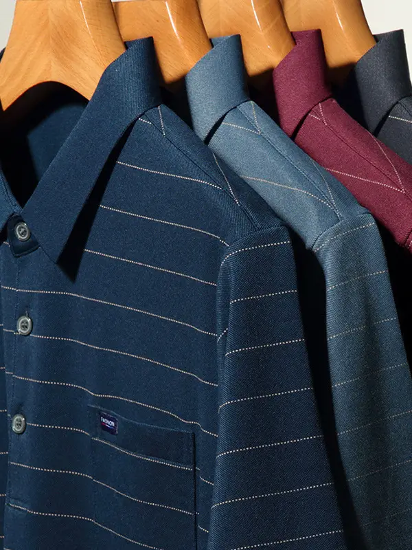 Men Maroon Striped Polo Shirt Middle Age Casual Wear - Image 6