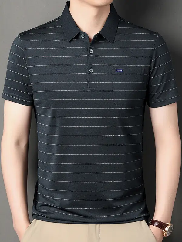 Men Maroon Striped Polo Shirt Middle Age Casual Wear - Image 9
