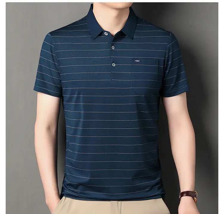 Men Maroon Striped Polo Shirt Middle Age Casual Wear — feature 10